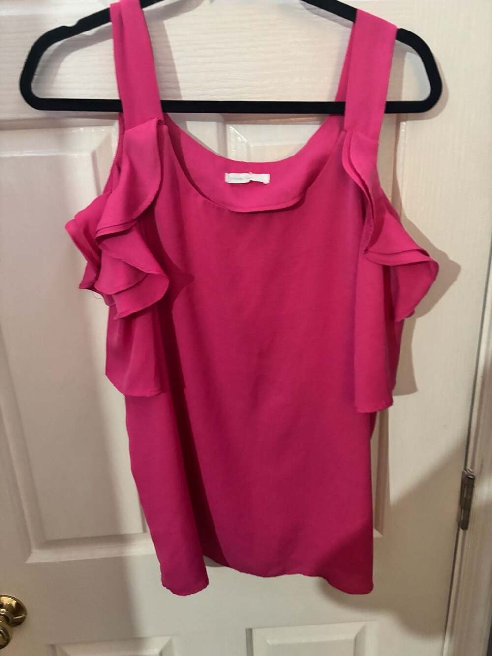 PinkBlush Hot Pink Cold Shoulder Ruffle Sleeve Blouse S